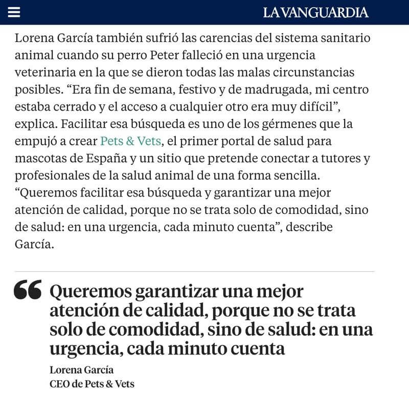 Queremos garantizar una mejor atención de calidad, porque no solo se trata de comodidad, sino de salud”, explica Lorena García, CEO de Pets & Vets, primer portal digital de salud para mascotas de España.